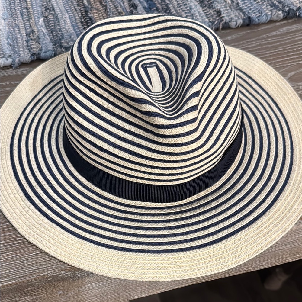 J Crew Striped Black and Cream Fedora Hat NWT
